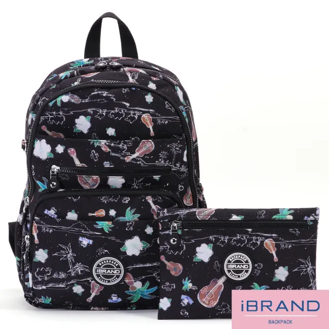 【iBrand】雙11 輕盈防潑水多口袋尼龍後背包(防水包 沙漠派對)