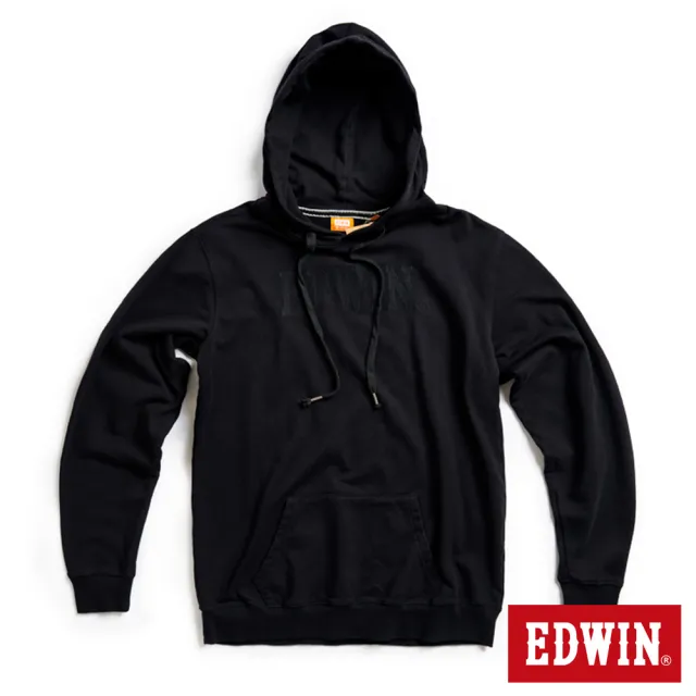 【EDWIN】男裝 橘標 斜紋繡花LOGO連帽長袖T恤(黑色)
