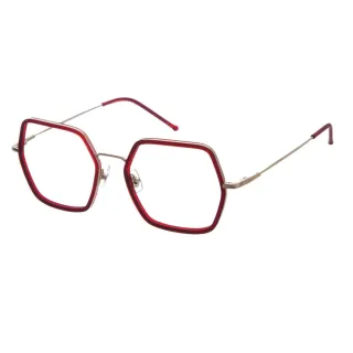 【GIGI Studios】純鈦超輕盈多邊形平光眼鏡(啞光金 - DASHA-8063/0)