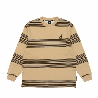 【KANGOL】長袖 大學T 中性 深卡其 條紋圓領T(6255100730)