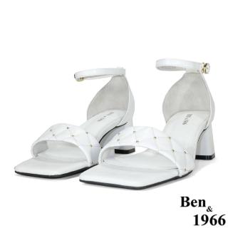 【Ben&1966】高階頭層羊皮流行菱格涼鞋-白