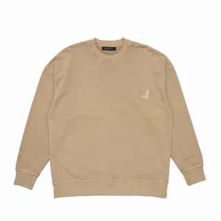 【KANGOL】長袖 大學T 中性 淺卡其 水洗圓領T(6255101231)