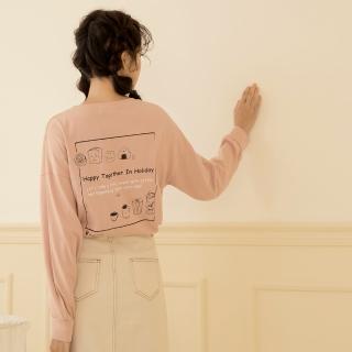 【OB 嚴選】咖啡廳家族高含棉背後印花長袖上衣 《KG1516》