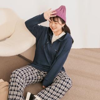 【OB 嚴選】雲朵自訂款純色鬆餅格半開襟連帽上衣 《AB17918》