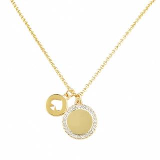 【KATE SPADE】KATE SPADE The Spade Pave Charm 黑桃LOGO圓型吊墜鑽鑲飾項鍊(金)