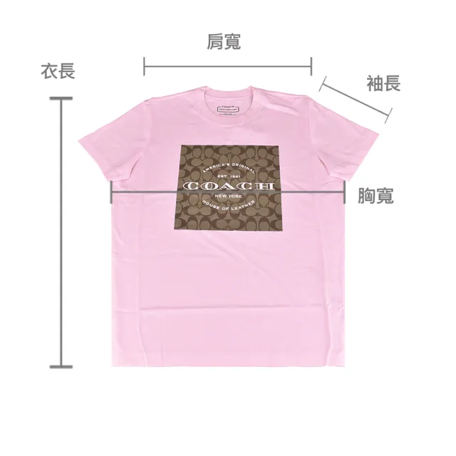 【COACH】COACH白字LOGO方形C字印花純棉短袖T恤(女款/淺粉)