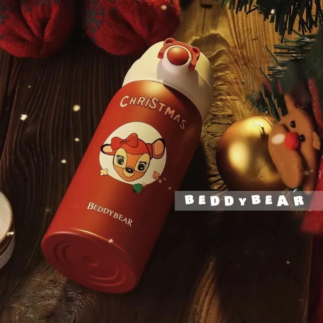 【BEDDY BEAR 杯具熊】聖誕幸運鹿彈跳保溫杯 彈蓋 316不鏽鋼保溫杯 直飲杯 380ml(保溫瓶)