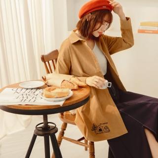 【OB 嚴選】咖啡廳家族高含棉燈芯絨飯糰刺繡長袖襯衫 《KG1426》