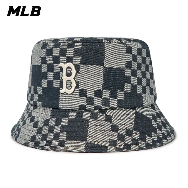 【MLB】牛仔丹寧漁夫帽 Checkerboard系列 波士頓紅襪隊(3AHTCC12N-43BKS)