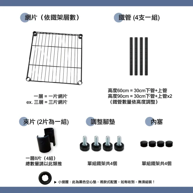 【KIWISH 奇意生活館】插管層架｜46X40X210五層架 黑色鐵架/置物架/鐵力士架｜六分管徑 整體耐重250kg