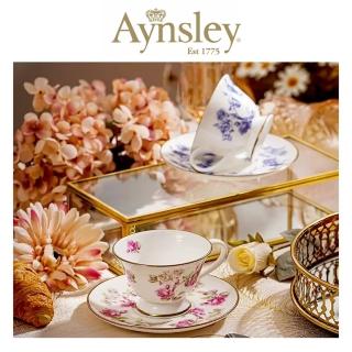 【英國Aynsley】紅玫瑰／藍玫瑰 骨瓷摩卡咖啡杯盤組 80ml 2款任選 母親節