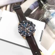 【CITIZEN 星辰】光動能 萬年曆 電波錶 日期 橡膠小牛皮手錶 藍x玫瑰金框x深褐 45mm(CB5039-11L)