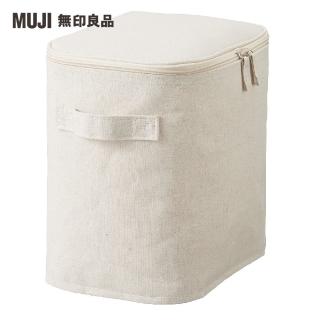 【MUJI 無印良品】聚酯纖維麻收納箱/長方形/中/半/附蓋(約寬18.5×深26×高26 cm)