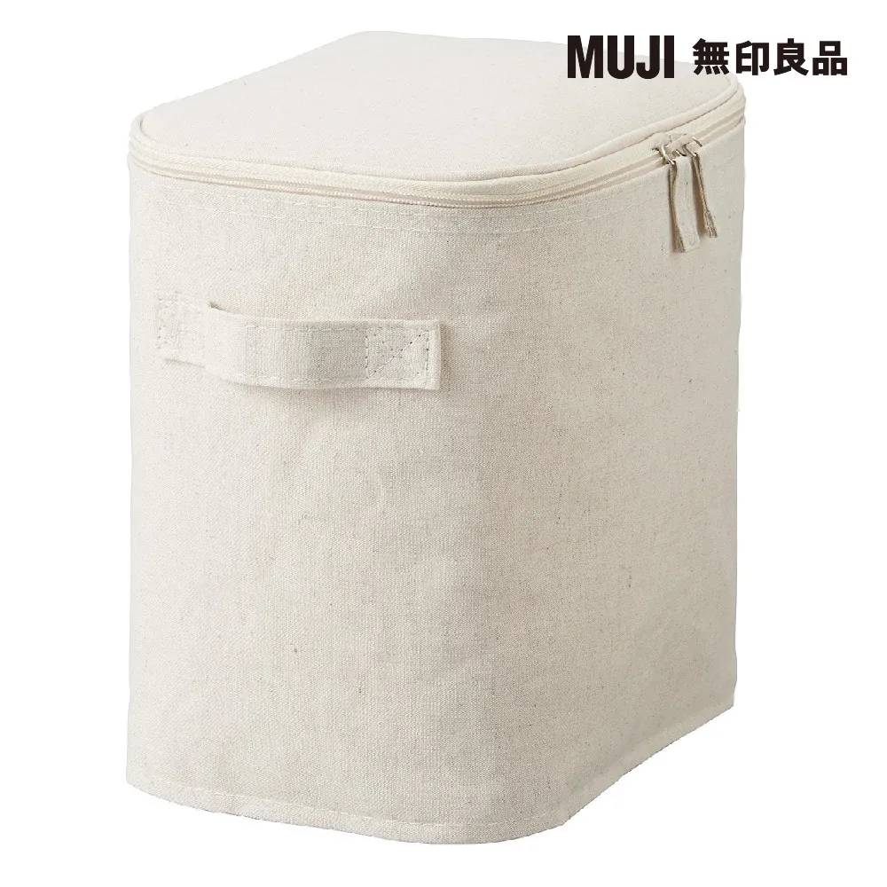 【MUJI 無印良品】聚酯纖維麻收納箱/長方形/中/半/附蓋(約寬18.5×深26×高26 cm)