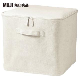 【MUJI 無印良品】聚酯纖維麻收納箱/L/附蓋(約寬35×深35×高32 cm)
