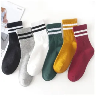 【TDL】兒童襪子男童襪女童襪短襪學生襪棉襪1/2襪5雙組2條紋款20-24cm 35-1023