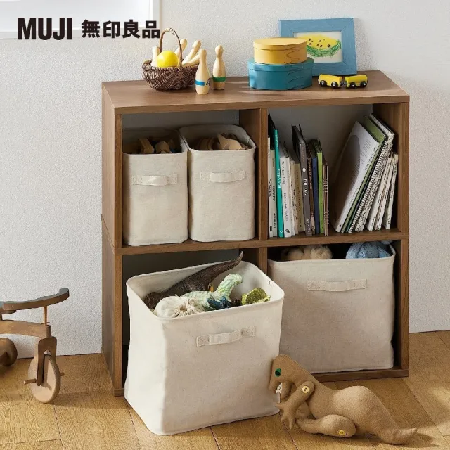 【MUJI 無印良品】聚酯纖維麻收納箱/長方形/中/半(約寬18.5×深26×高26 cm)