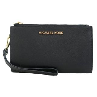 【Michael Kors】JET SET防刮多功能手掛式中長夾(黑金)