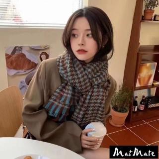【MatMate 衣時尚】秋冬千鳥格雙面撞色仿羊絨圍巾百搭流蘇披肩保暖長款兩用(輕暖系列/千鳥格雙面)