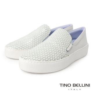 【TINO BELLINI 貝里尼】巴西進口素色牛皮紋厚底休閒鞋FYCO018(白)