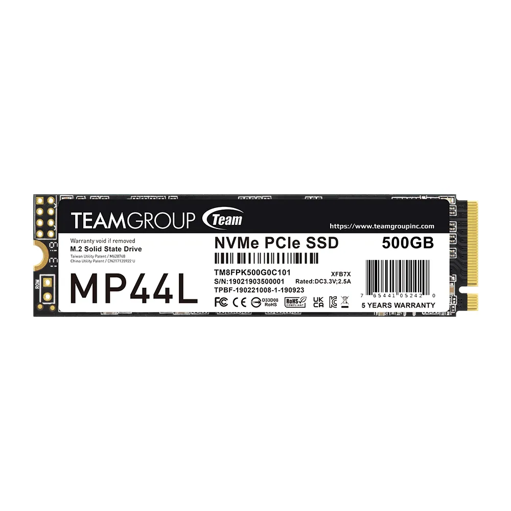 【Team 十銓】MP44L 500GB M.2 PCIe SSD 固態硬碟(讀5000MB ; 寫2500MB)