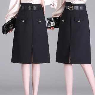【麗質達人】2169黑色開叉半身裙CS(M-5XL)