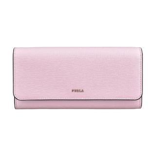 【FURLA 芙拉】FURLA Babylon金字LOGO防刮牛皮12卡壓扣式長夾(蛋白石粉x淺灰)