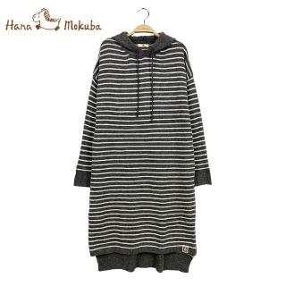【Hana Mokuba】花木馬日系女裝開叉下襬長版連帽條紋針織(長版上衣)
