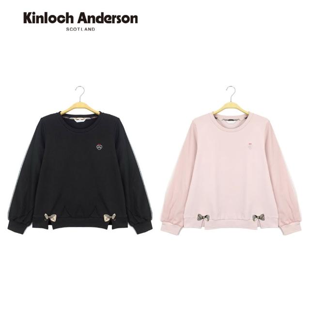 【Kinloch Anderson】金安德森女裝 圓領前胸燙鑽印花下蝴蝶結長袖上衣T恤(粉紅/黑)