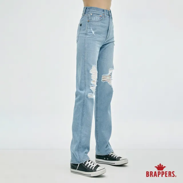 【BRAPPERS】女款 Boy friend系列-高腰全棉中直筒褲(淺藍)