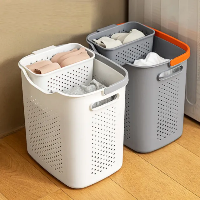 【MGSHOP】日式分類洗衣籃 子母分格髒衣籃(玩具籃 收納籃 內衣籃)