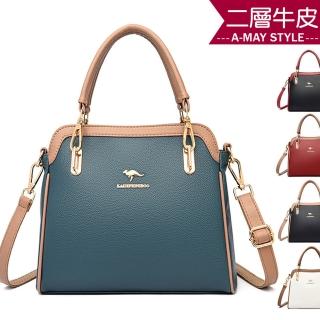 【艾美時尚】現貨 女包 真皮包 側揹包 高階感牛皮拼色肩背托特包(5色)