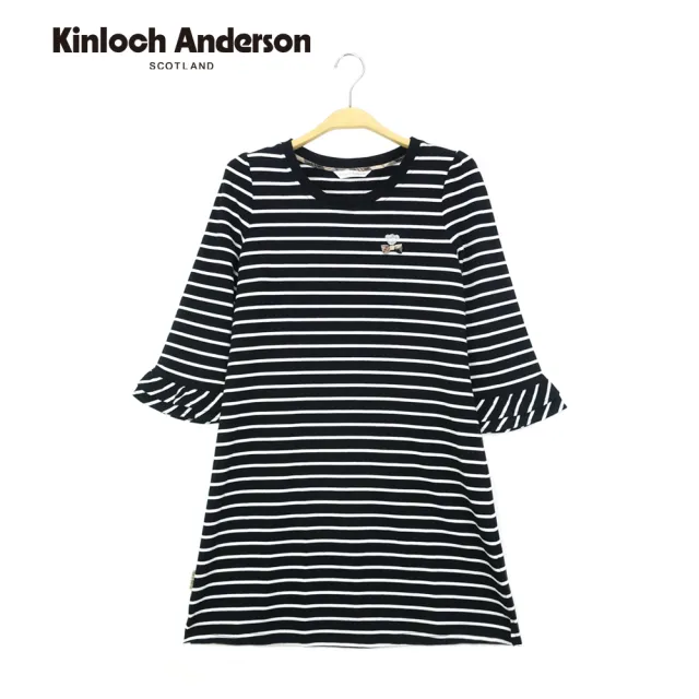 【Kinloch Anderson】金安德森女裝 圖領橫條紋五分荷葉袖長版上衣T恤(黑/紅)