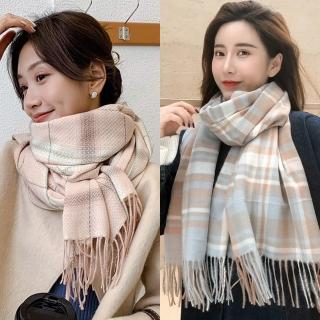 【Emi 艾迷】經典格紋優雅千鳥紋 保暖仿羊絨圍巾