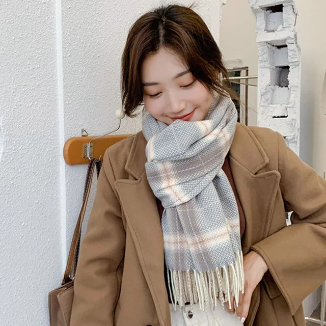 【Emi 艾迷】經典格紋優雅千鳥紋 保暖仿羊絨圍巾
