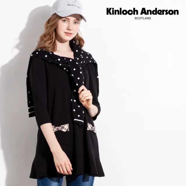 【Kinloch Anderson】格紋荷葉領蝴蝶結貼袋六分袖長版上衣T恤(KA0863006 灰/黑)