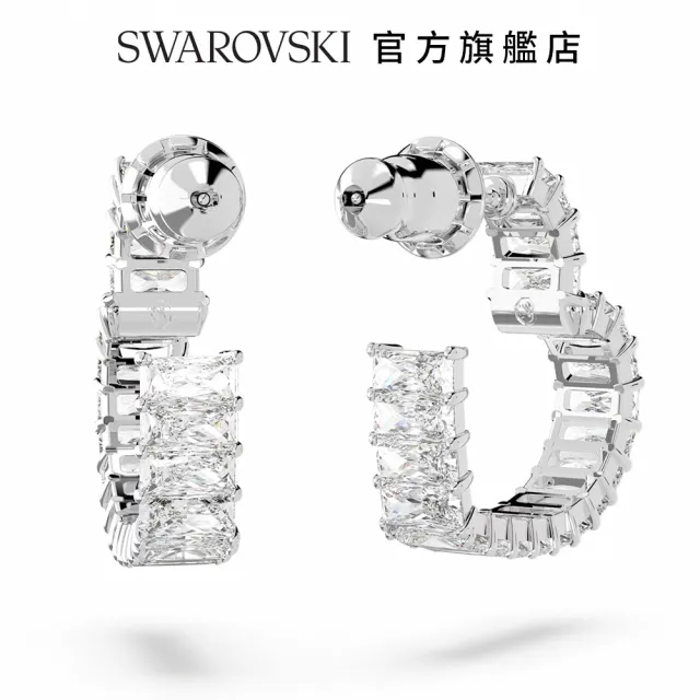【SWAROVSKI 官方直營】Matrix 大圈耳環心形  細碼  白色  鍍白金色 交換禮物