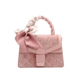 【巴黎精品】現貨+預購 手提包真皮側揹包(拼接絲絨壓花小方包女包包p1av90)