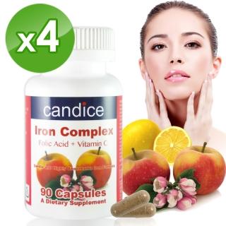【Candice康迪斯】複方樂補鐵膠囊 四瓶組｜新增葉酸、維生素C、維生素B12(90顆/瓶)