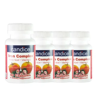 【Candice康迪斯】複方樂補鐵膠囊 四瓶組｜添加葉酸、維生素C、維生素B12(90顆/瓶)