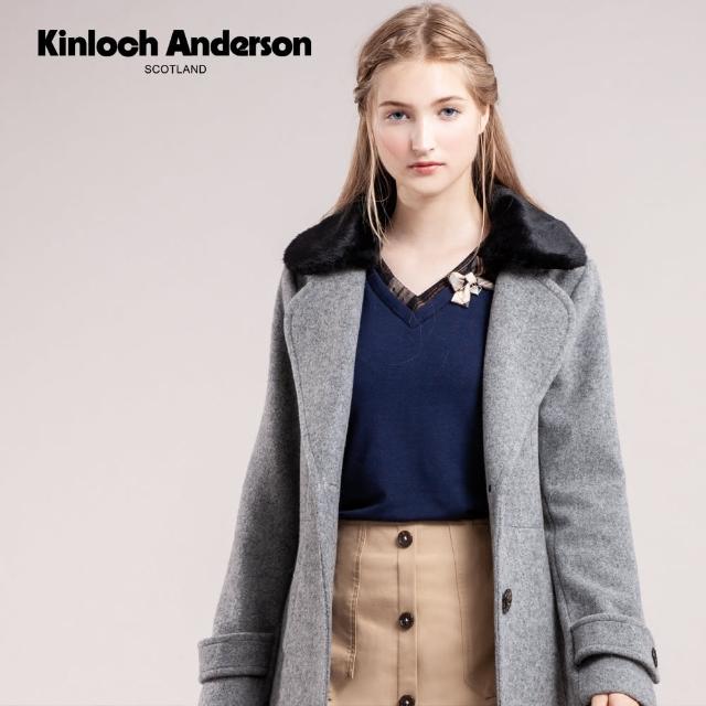 【Kinloch Anderson】金安德森女裝 拼接格紋V領絆立體蝴蝶結腰身抓皺針織長袖上衣T恤(紅/藏青)