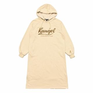 【KANGOL】長袖 帽T 奶茶色 潮寫LOGO 女(6252158101)