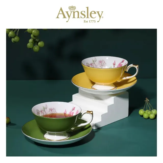 【英國Aynsley】紅玫瑰系列 骨瓷雅典色釉杯盤組  150ml 6色任選 喬遷禮 入厝禮 母親節