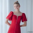 【OMUSES】V領蕾絲訂製款紅色長禮服19-2213(S-3L)