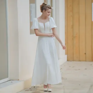 【OMUSES】V領蕾絲訂製款白色長禮服19-2213(S-3L)