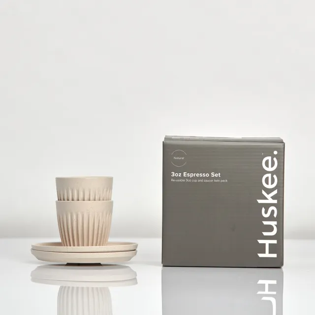 【Huskee】澳洲 咖啡豆殼環保杯盤組 3oz/ 90ml(2入)