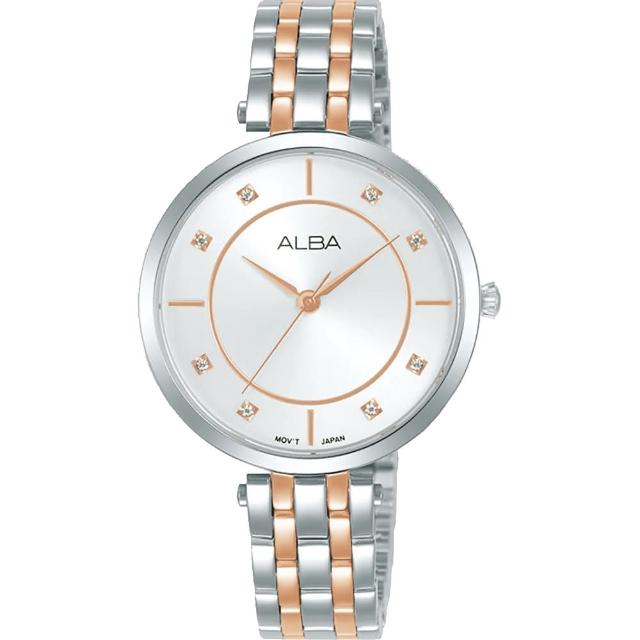 【ALBA】雅柏 簡約晶鑽女錶-玫瑰金x銀/32mm 禮物 送禮 推薦(ARX078X1/Y121-X160KS)