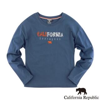 【California Republic】麻繩紋理繡寬版落肩圓領棉 女長TEE