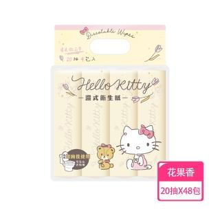 【SANRIO 三麗鷗】Hello Kitty 凱蒂貓 花果香氛 濕式衛生紙 20抽 隨身包 X 48包 箱購(EDI 超純淨水)