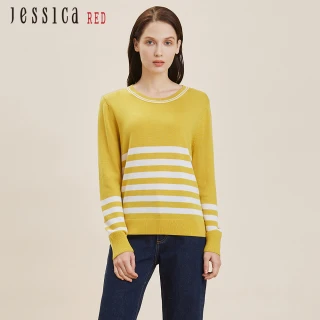【Jessica Red】百搭條紋圓領羊毛針織衫824451（黃）